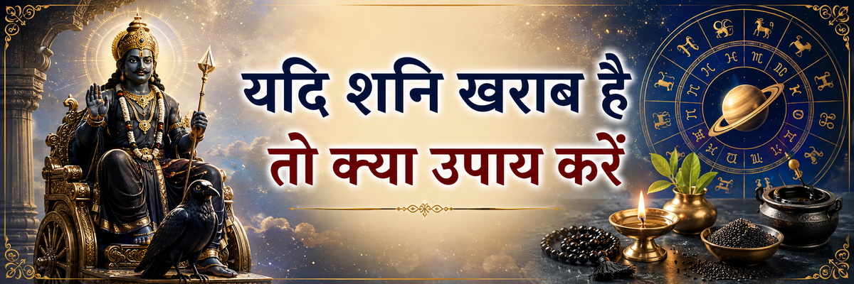 यदि शनि खराब है तो क्या उपाय करें। खराब शनि की पहचान के लक्षण और शनिवार को शनि का छल्ला धारण करने की विधि का पोस्टर