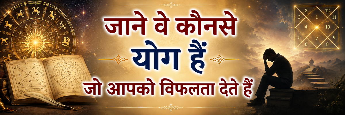 जाने वे कौनसे योग हैं जो आपको विफलता देते हैं। कुंडली दोष, हस्तरेखा में संघर्ष के लक्षण और घर का वास्तु दोष का पोस्टर